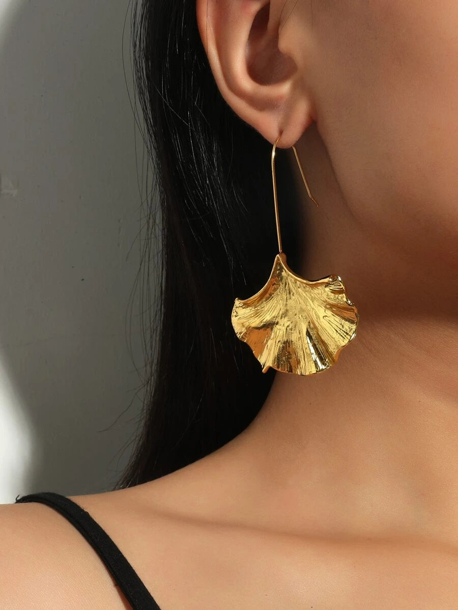 18k Gold Ginkgo Biloba Leaf Earrings