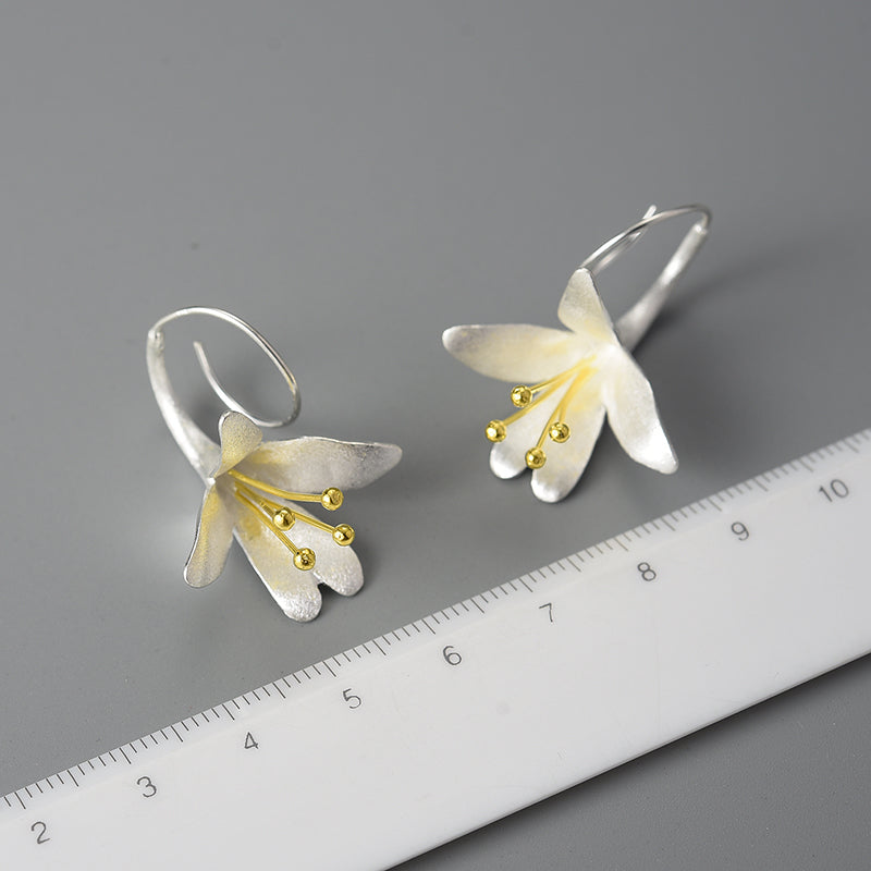Sterling silver lily flower drop earrings