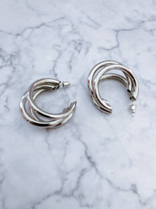 silver triple hoop earrings