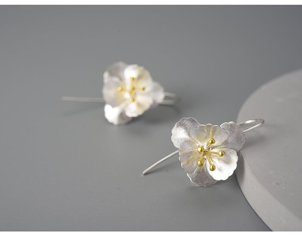 silver Cherry blossom flower earrings