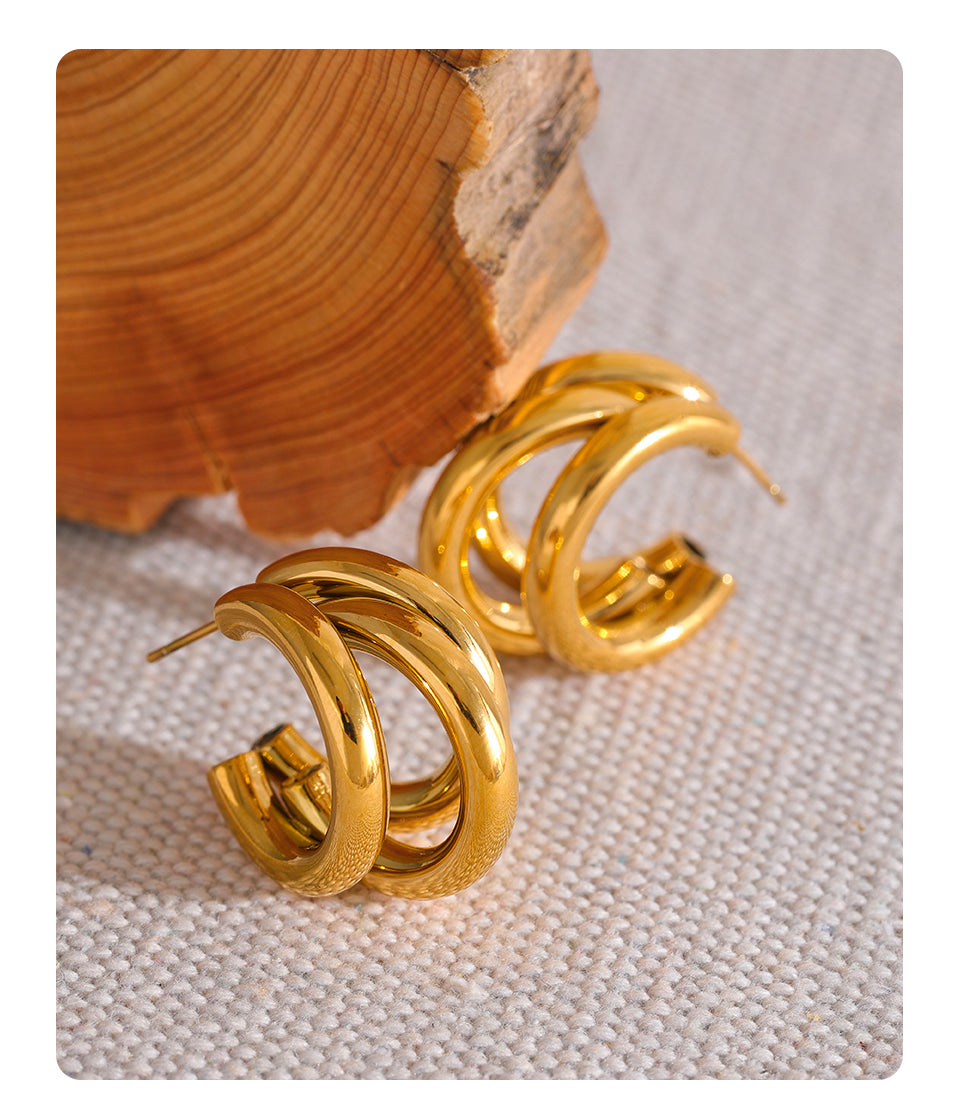 gold triple hoop earrings