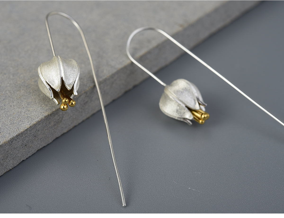 Tulip flower earrings sterling silver