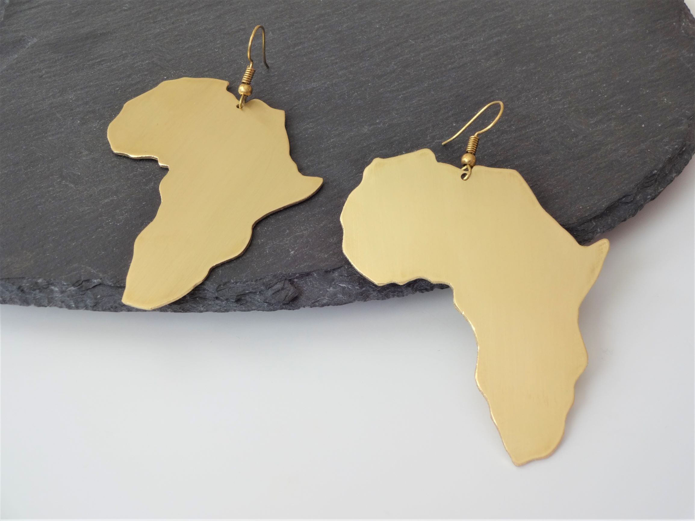 Brass Africa Map Earrings