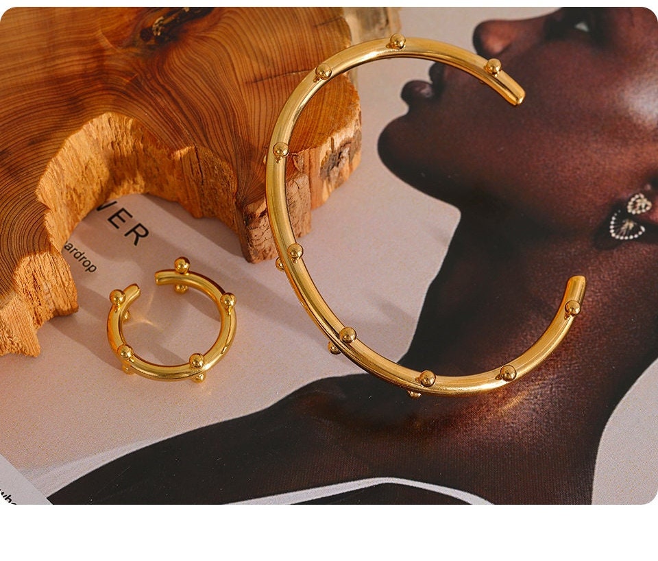 Gold Cuff Bracelet and Ring Set