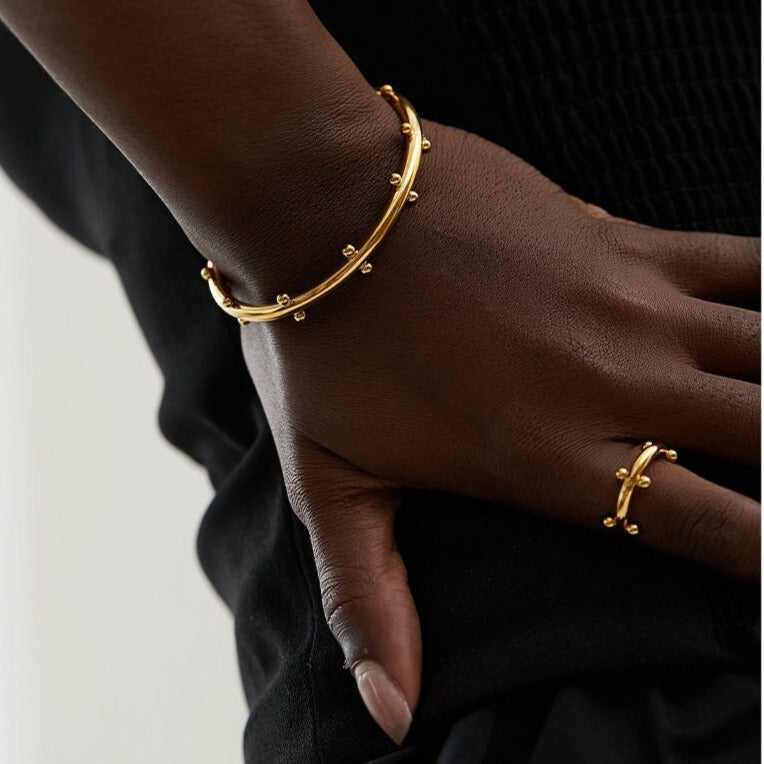 Gold textured bangle and ring set