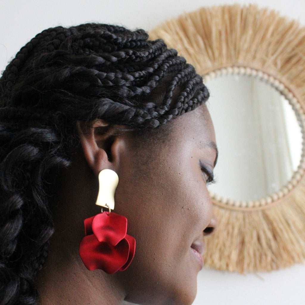 red flower statement earrings