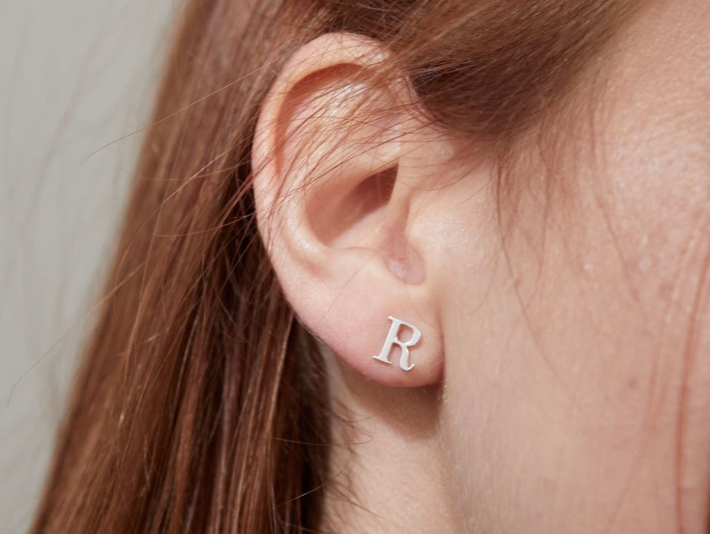 silver initial studs